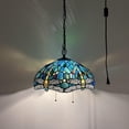 thumbnail image 1 of Tiffany Pendant Lights Plug In Green Blue Stained Glass Dragonfly LED Bulb Included for Dining Room Hotel Restaurant Cafe 16"W*16"D*75"H, 1 of 7