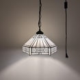 thumbnail image 1 of Tiffany Pendant Lights Plug In White Hexagon Stained Glass LED Bulb Included for Dining Room 12"W*12"D*60"H, 1 of 4