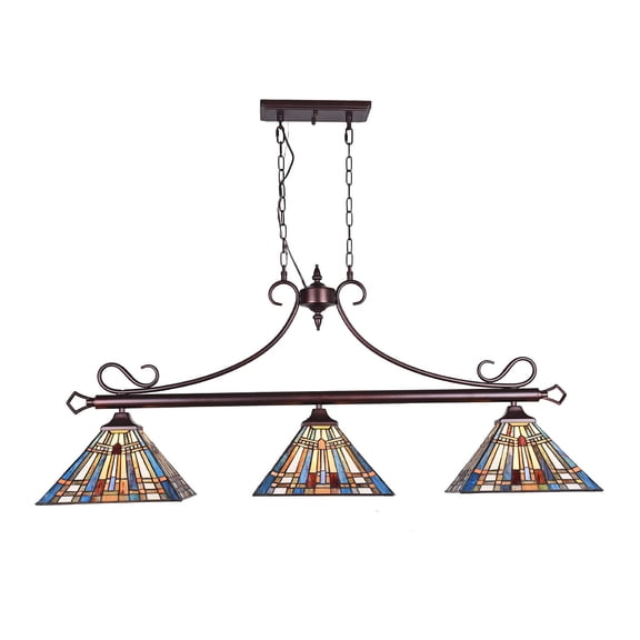 Tiffany Pool Table Light Chandelier Billiard Light Mission Style 12" Wide Stained Glass Lamp Shade 3 Light Pendant Lamp