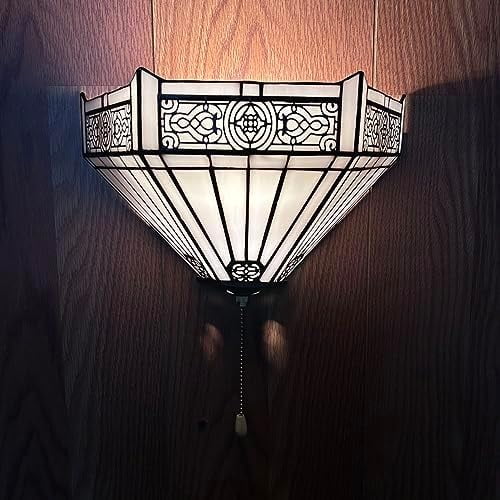 Tiffany Sconces Half Moon White Stained Glass Pull Chain Switch LED Bulb Included for Bedroom Dining Room Living Room$$Tools & Hardware Other
