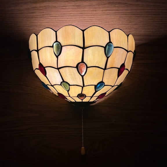 Enjoy Decor Lamps Classic Gold Stained Glass 1-Light Wall Sconce with Crystal Beans