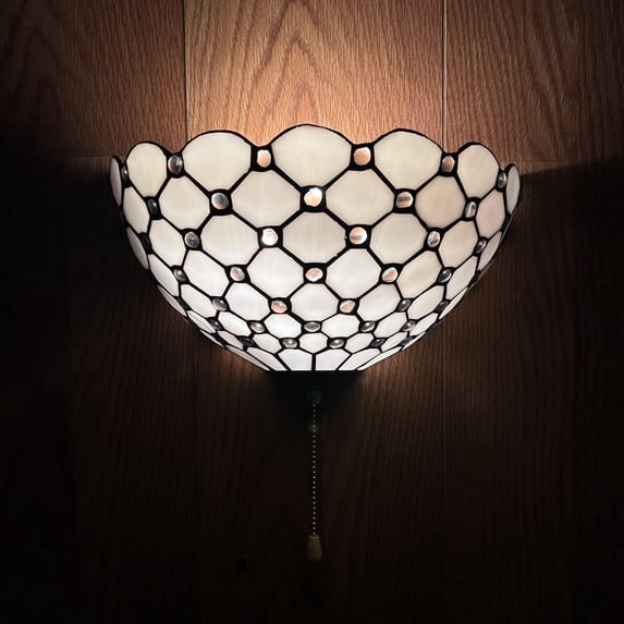 Enjoy Decor Lamps Classic 1-Light White Stained Glass Half Moon Crystal Beans Wall Sconce