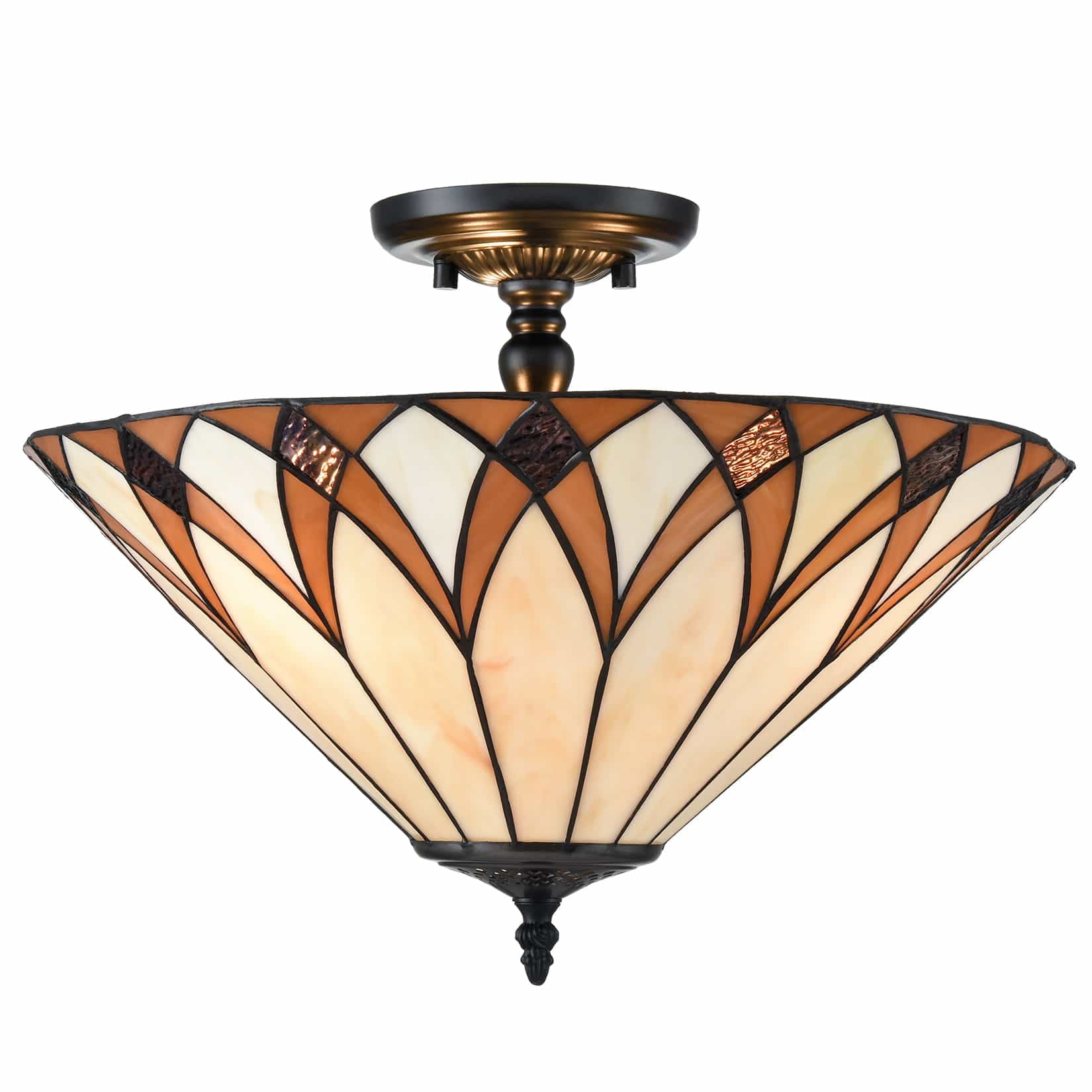Vintage Tiffany Style Stained Glass Semi Flush Mount Ceiling Light