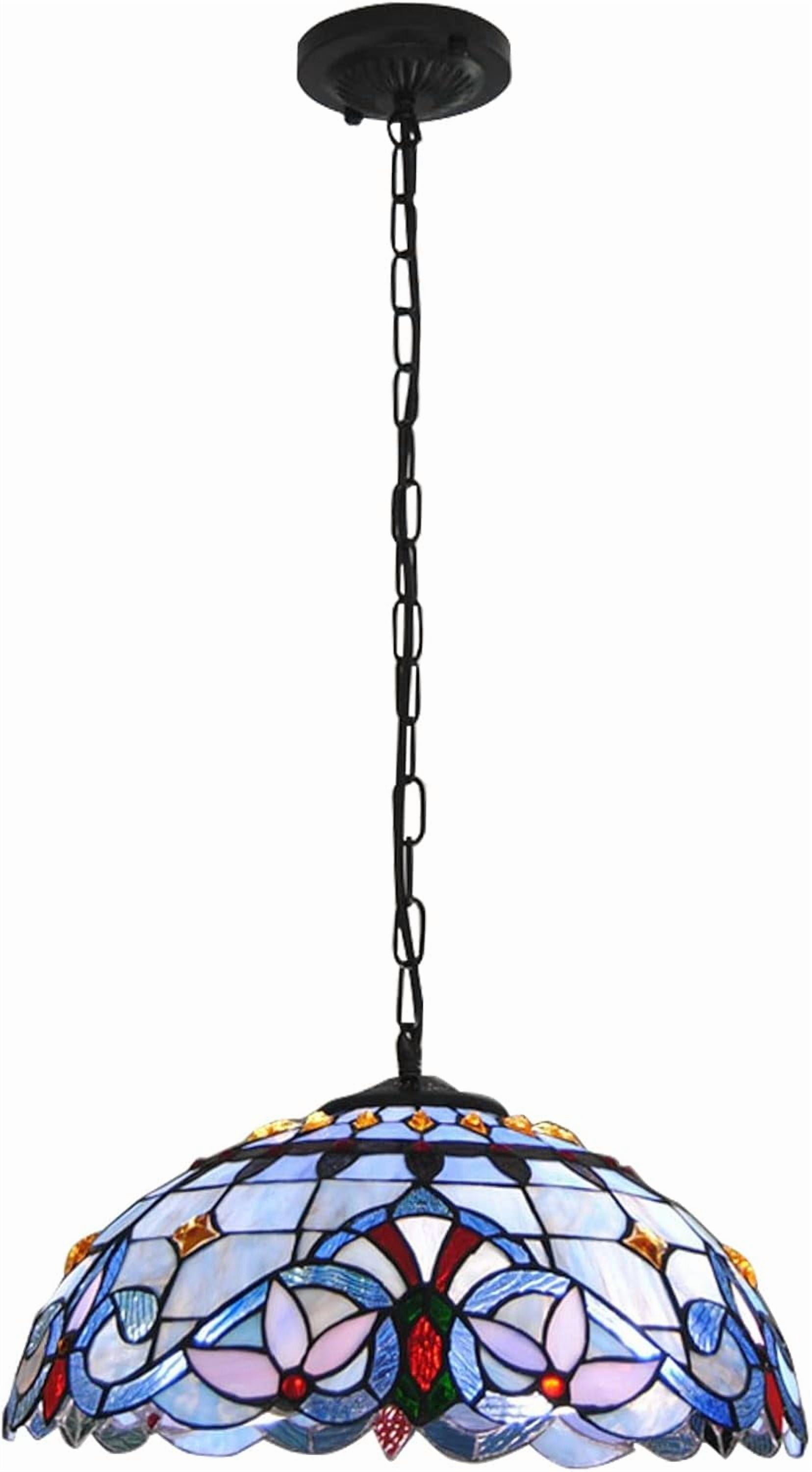 Tiffany Semi Flush Mount Ceiling Fixture Antique Baroque Stained Glass Ceiling Lighting Hanging Lamps Art Decor Pendant Light Fixtures for Dining Room Bedroom Living Room Hallway
