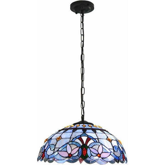 Tiffany Semi Flush Mount Ceiling Fixture Antique Baroque Stained Glass Ceiling Lighting Hanging Lamps Art Decor Pendant Light Fixtures for Dining Room Bedroom Living Room Hallway