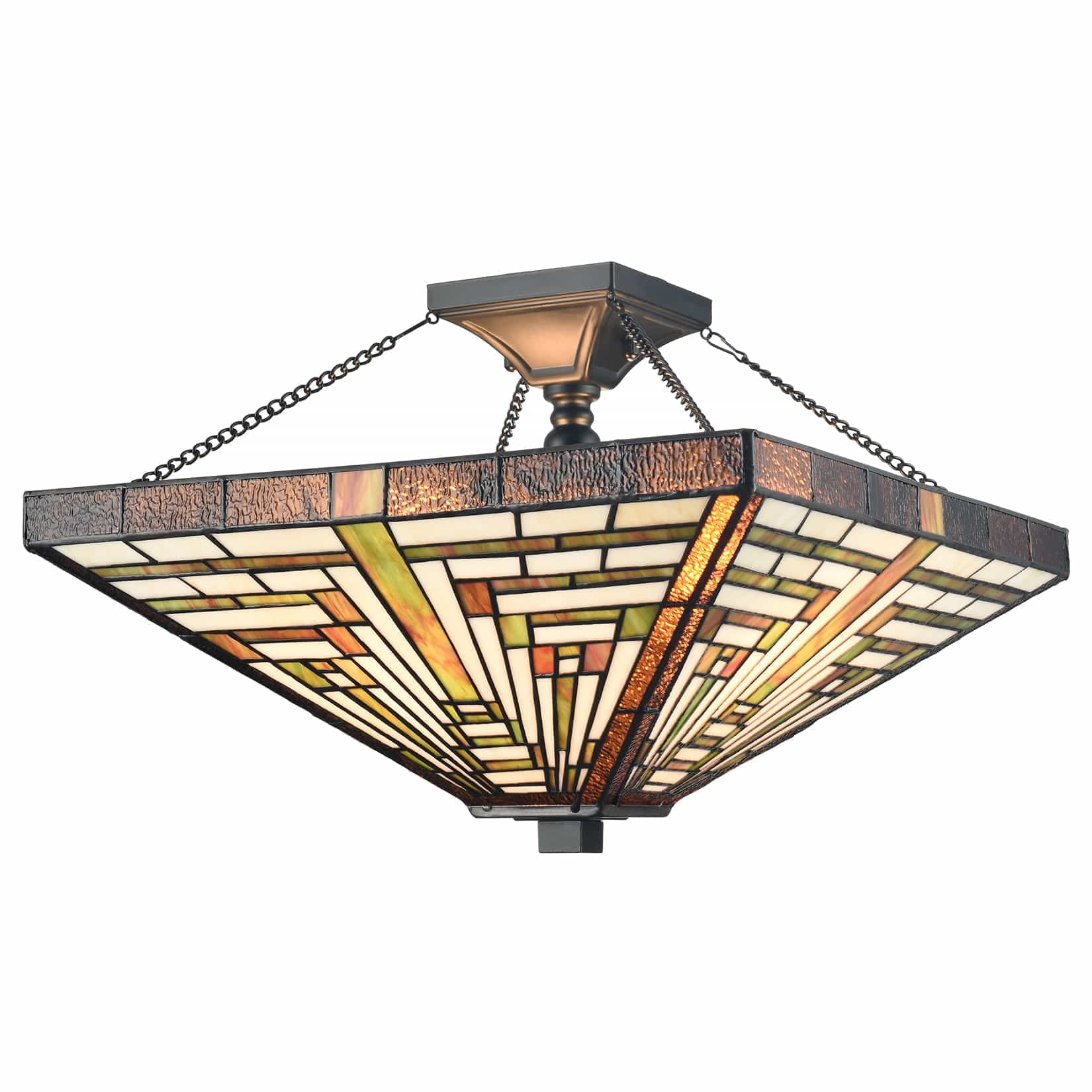 Tiffany Style Black and Multicolor Stained Glass Semi Flush Mount Light