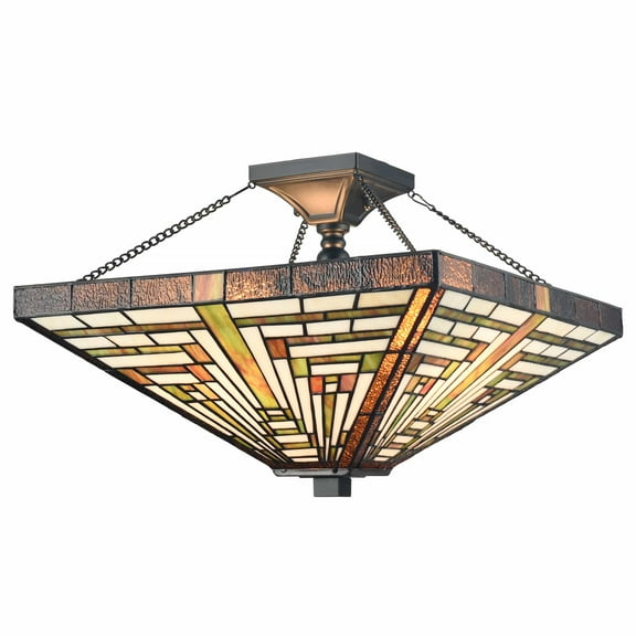 Tiffany Semi Flush Mount Light with Stained Glass Ceiling Light Fixture