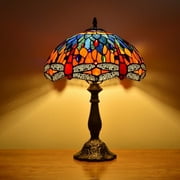 Tiffany Stained Glass Table Lamp Dragonfly Style Lamp Bedside Lamp Handmade Art Accent Lamp Desk Bedside Home Decor Home Decor W12H18 Inch Red Dragonfly