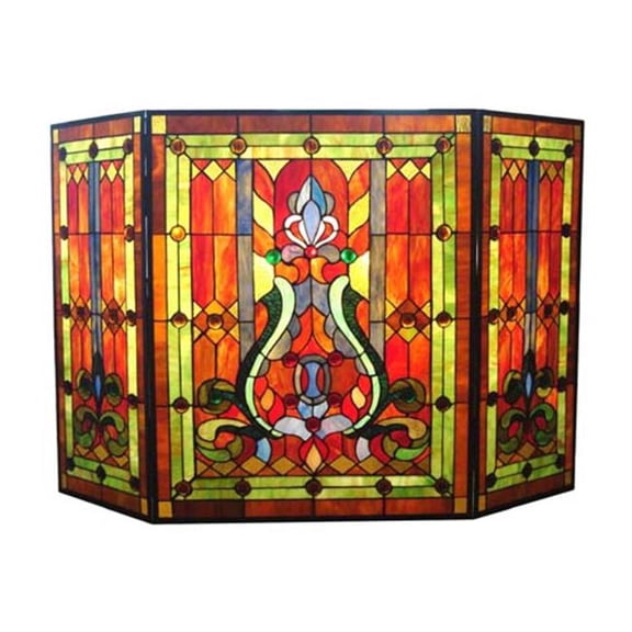 Tiffany Stained Glass Victorian Fireplace Screen - Multicolor - 3 Piece - Elegant Design