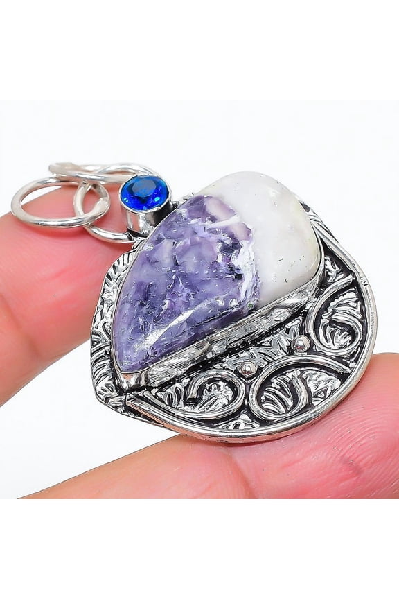 Tiffany Stone, Blue Topaz 925 Sterling Silver Jewelry Pendant 1.97"