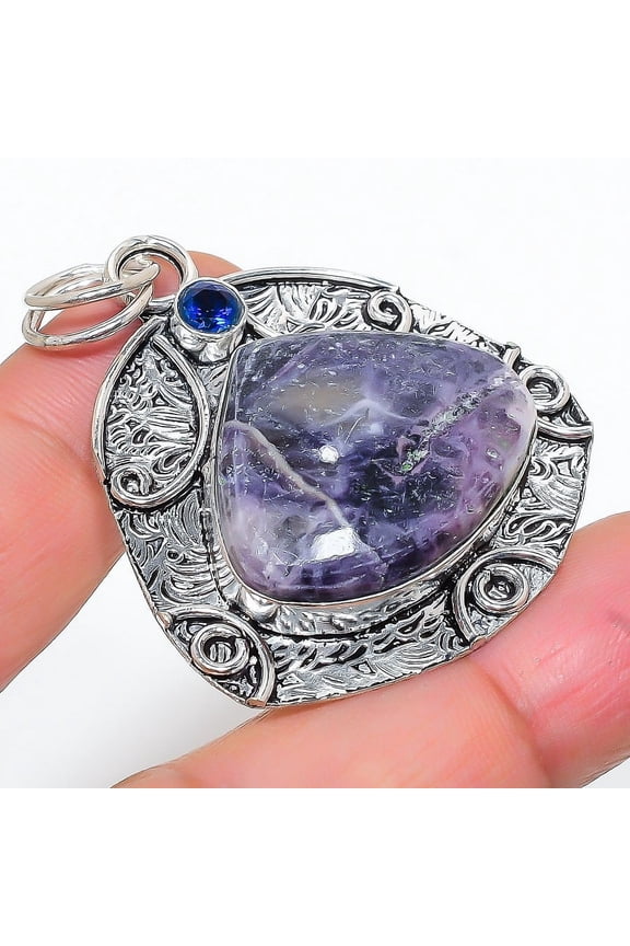 Tiffany Stone, Blue Topaz 925 Sterling Silver Jewelry Pendant 2.01"