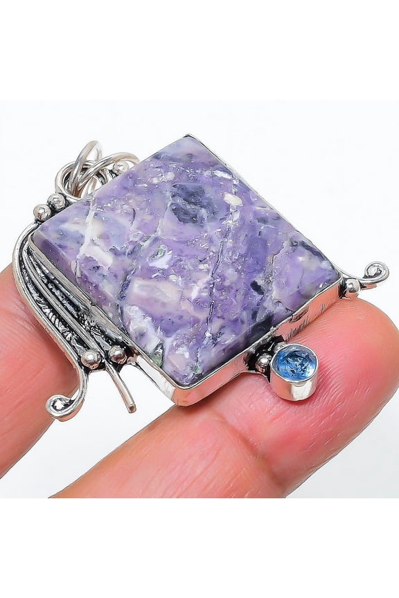 Tiffany Stone, Blue Topaz 925 Sterling Silver Jewelry Pendant 2.09"