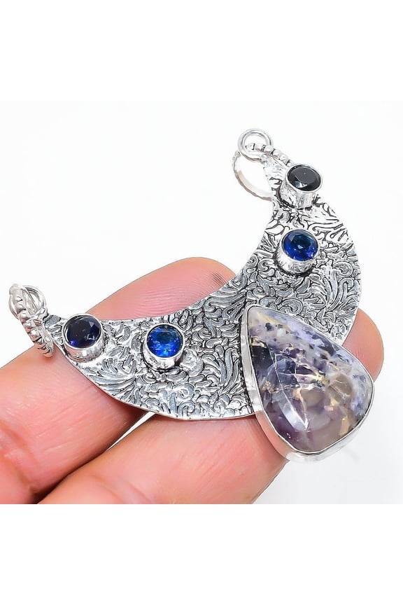 Tiffany Stone, Blue Topaz 925 Sterling Silver Jewelry Pendant 2.36"