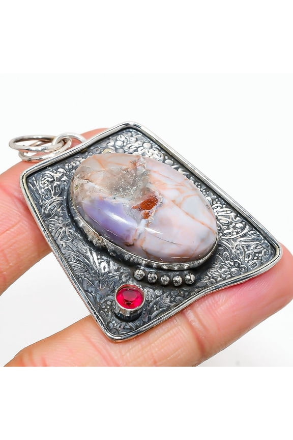 Tiffany Stone, Garnet Gemstone 925 Sterling Silver Jewelry Pendant 2.17"