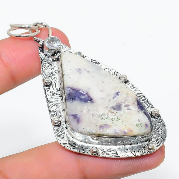 Tiffany Stone, Topaz Gemstone 925 Sterling Silver Jewelry Pendant 2.76"