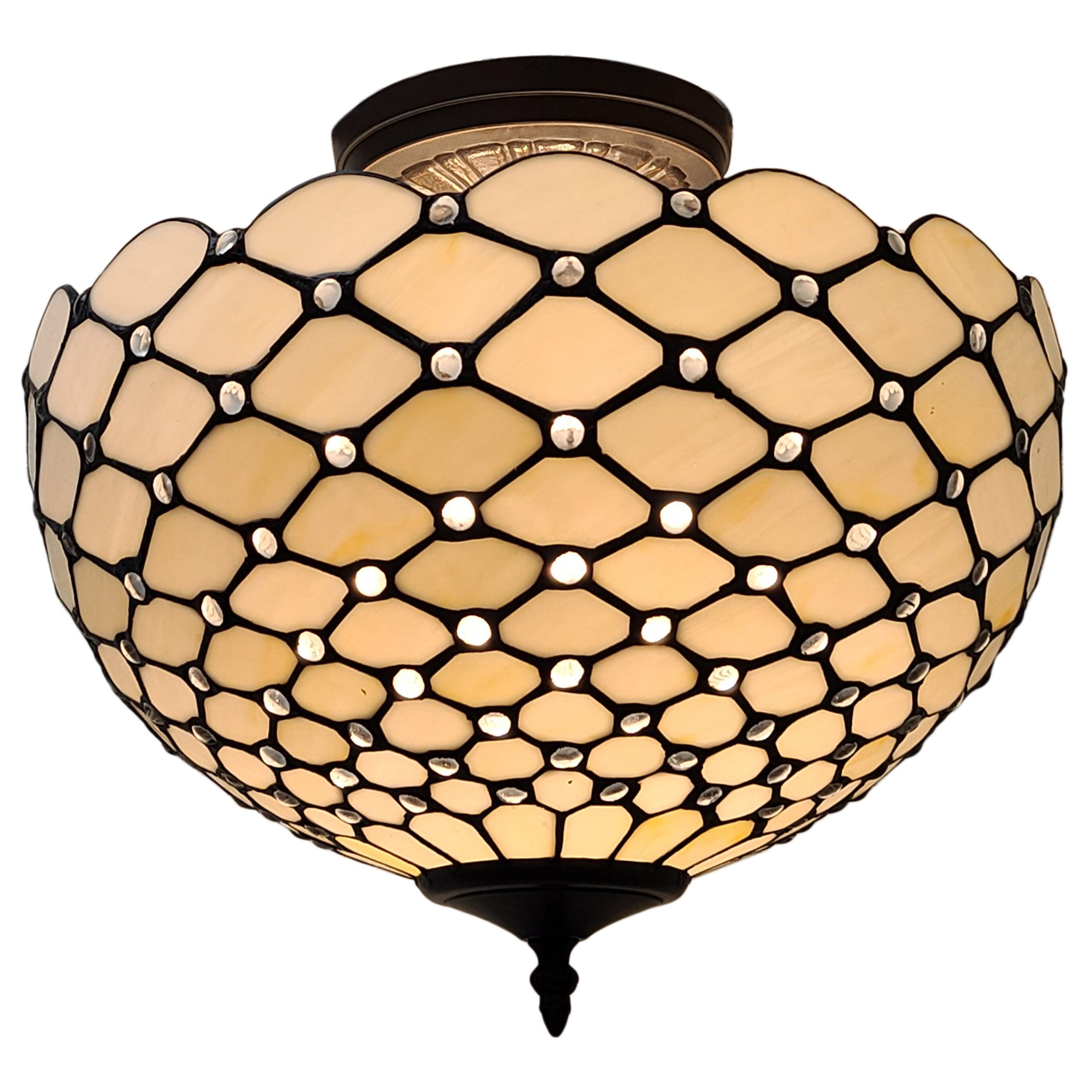White Stained Glass Vintage Semi-Flush Ceiling Lamp