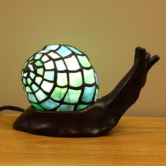 Tiffany Style Blue Snail Accent Table Lamp Handmade Stained Glass Shade Night Light for Kids with 3 Color Temperatures LED Bulb - Ideal Gift for Home Decor(8" D x 5" W x 5" H)