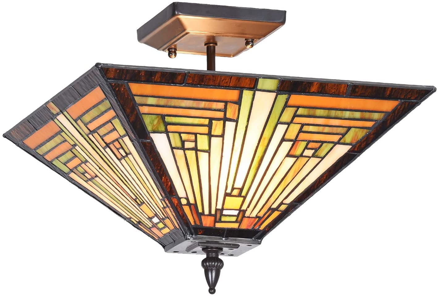 Innes 14" Bronze Tiffany-Style Mission Semi-Flush Ceiling Light