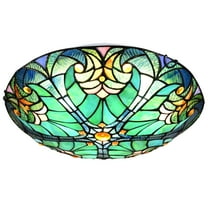 Tiffany Style Ceiling Light Fixtures 16” Wide Stained Glass Lamp Shade 2-Light Classical Victorian Style Semi Flush Mount Ceiling Light