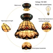 Tiffany Style Ceiling Light Vintage Flush Mount Stained Glass Shade Lamp Fixture