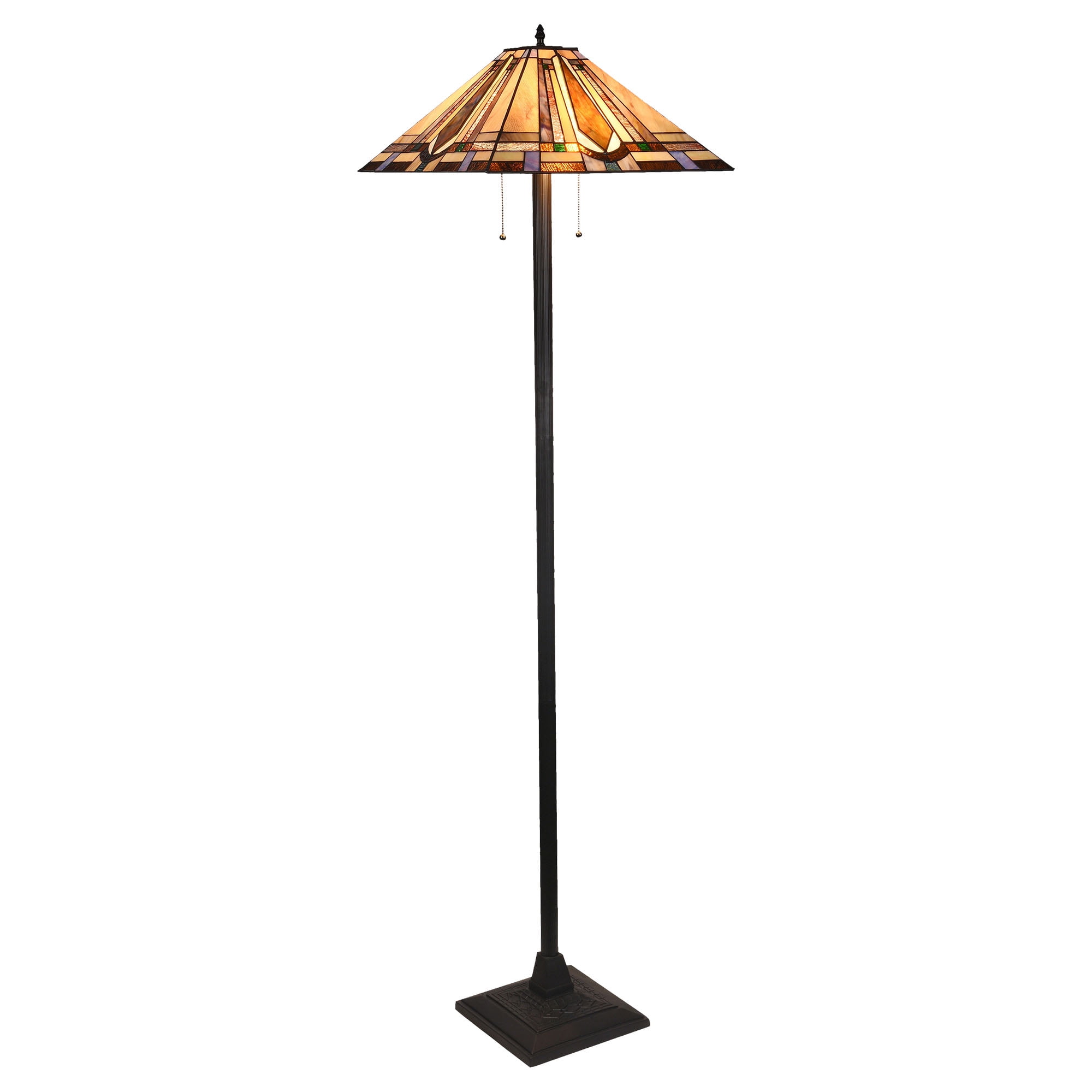 Tiffany Style Floor Lamp 65" Tall Bronze Mission Pattern Stained Glass Shade 16" for Living Room Reading Bedroom Office