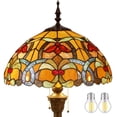 thumbnail image 1 of Tiffany Style Floor Standing Lamp W16H64 Inch(2LED Bulb Included) Stained Glass Crystal Bead Flower Shade 2E26 Antique Reading Lighting Resin Base S617 WERFACTORY LAMPS Bedroom Living Room, 1 of 7