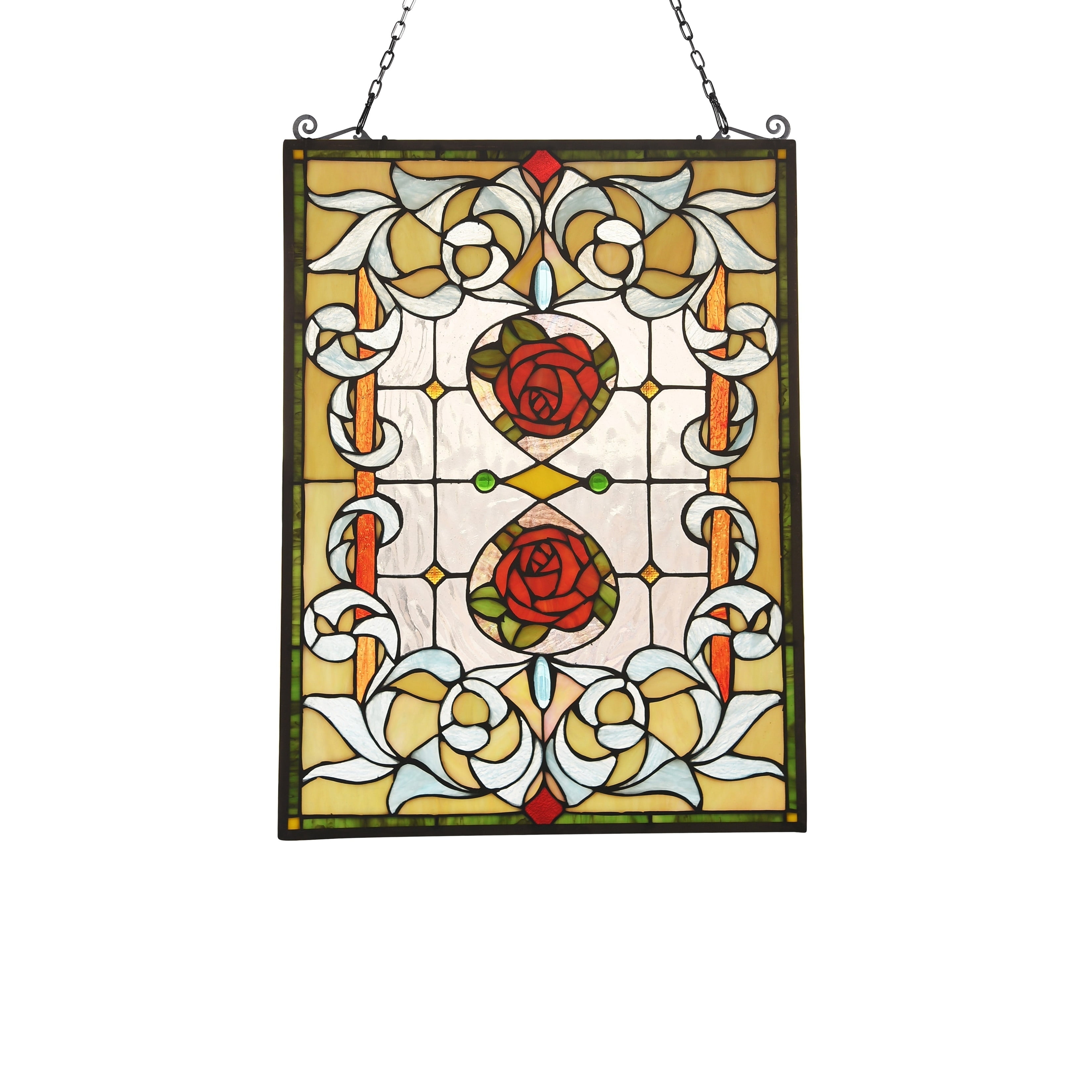 Tiffany Style Red and Cream Stained Glass Flower Suncatcher