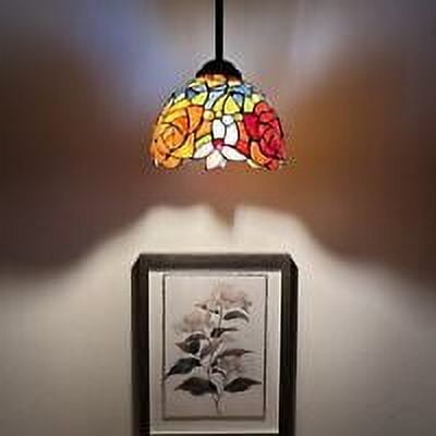 Tiffany Style LED Bulb for Dining Room, Hotel, Island, Kitchen Pendant Lights with Stained Glass Rose Flowers