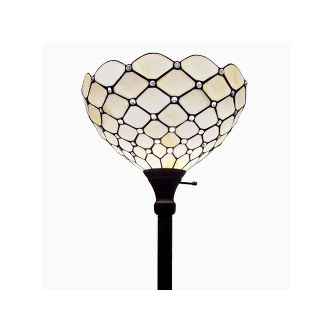 Pearl White Stained Glass 72" Tiffany Torchiere Floor Lamp
