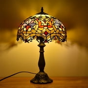 Tiffany Style Lamp Retro Stained Glass Baroque Tiffany Table Lamp 18" Tall Antique Accent Lamp Handmade Desk Bedside Table Night Lamp Bronze Multi-Color
