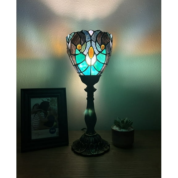 Tiffany Style Mini Torch Table Lamp Green Stained Glass Liaison Lamp Included LED Bulb 15'H*6"W