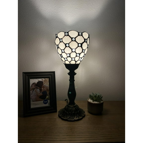 Tiffany Style Mini Torch Table Lamp White Stained Glass Crystal Beans Included LED Bulb 15'H*6"W