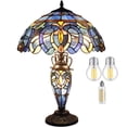 thumbnail image 1 of Tiffany Style Rustic Large Table Lamp with Nightlight 24" Tall Blue Purple Cloudy Stained Glass Vintage Base Living Room Bedroom Bedside Nightstand Home Office Family WERFACTORY Led Bulb Included, 1 of 9
