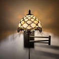 thumbnail image 1 of Tiffany Style Sconce Lamp Plug In Swing Arm Beige Stained Glass Crystal Beans LED Bulb Included 13”W*8”D*15”H, 1 of 7