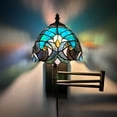 thumbnail image 1 of Tiffany Style Sconce Lamp Plug In Swing Arm Blue Green Stained Glass LED Bulb Included 13”W*8”D*15”H, 1 of 9