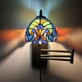 thumbnail image 1 of Tiffany Style Sconce Lamp Plug In Swing Arm Blue Green Stained Glass LED Bulb Included 13”W*8”D*15”H, 1 of 8