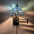 thumbnail image 1 of Tiffany Style Sconce Lamp Plug In Swing Arm Blue Stained Glass Dragonfly LED Bulb Included 13”W*8”D*15”H, 1 of 8