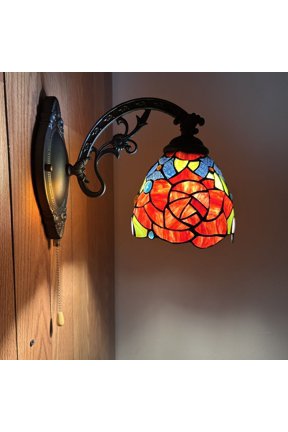 Tiffany Style Sconce Lamp Stained Glass Rose Flowers LED Bulb Included 6"W*11"D*9"H