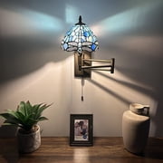 Tiffany Style Sconce Lamp Swing Arm Blue Stained Glass Dragonfly LED Bulb Included 13 W*8 D*15 H