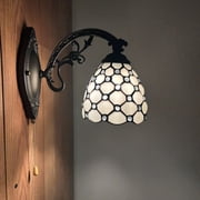 Tiffany Style Sconce Lamp White Stained Glass Crystal Bean LED Bulb 6"W*11"D*9"H