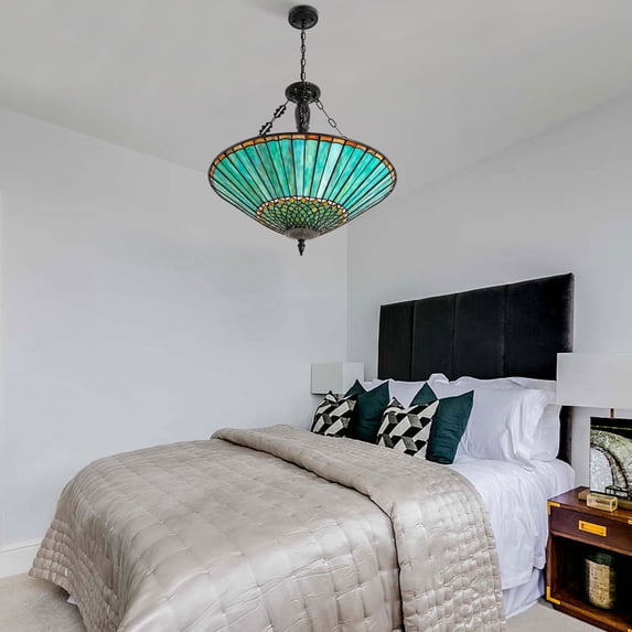Tiffany Style Stained Glass Shade Pendant Light Ceiling Lamp Fixture Living Room 23.62"