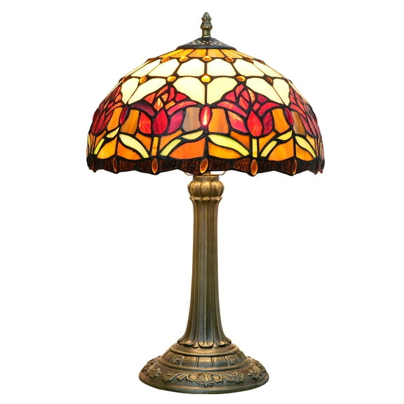 Tiffany Style Stained Glass Table Lamp 12 Inch Red Tulip Bedside Lamp Warm Light Reading Lamp Suitable For Bedrooms Dormitories Bars Restaurants Retro Unique And Cute Home Decoration And Gifts