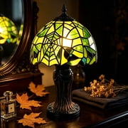 Tiffany-Style Stained Glass Table Lamp, 9.8 Inch Antique Bedside Lamp, Gothic Web Halloween Decor Light with Base for Living Room Study Desk