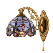 Tiffany Style Stained Glass Wall Sconce Single Wall Light Retro Pull Chain Wall Lamp Fixture Bedroom