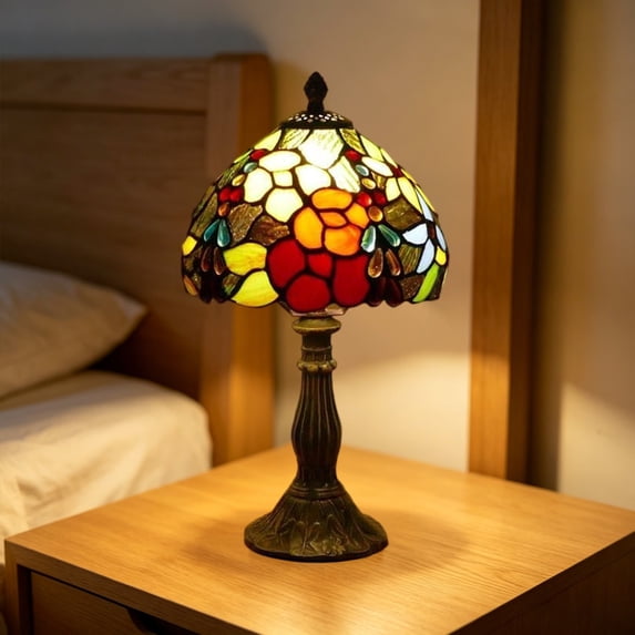 Tiffany Style Table Lamp,14.5" High Blossoming Antique Stained Glass Lamp for Bedside Living Room Office Decor Home Included LED Bulb