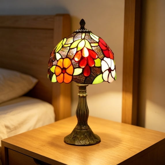 Tiffany Style Table Lamp,14.5" High Blossoming Antique Stained Glass Lamp for Bedside Living Room Office Decor Home Included LED Bulb