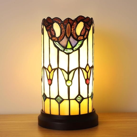 Tiffany Style Table Lamp For Bedroom Blue Dragonfly Stained Glass Nightstand Bedside Night Lamp Party Light Hand-made Art Home  Christmas Gifts 2 LED Bulbs (3 Color Temperatures+Flame Bulb)