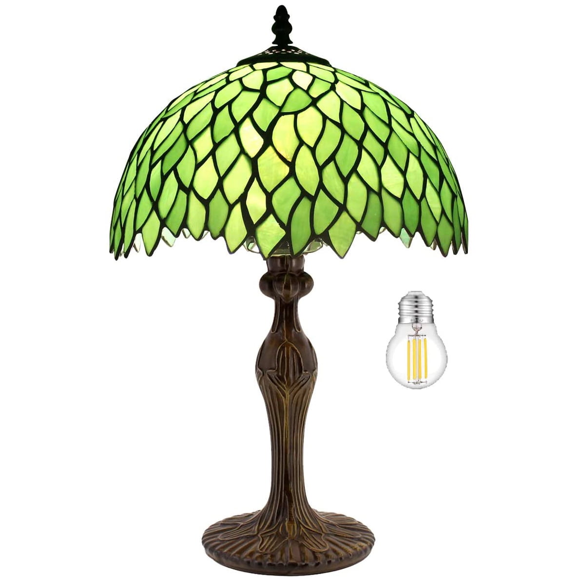 Tiffany Style Table Lamp Reading Light Green Wisteria Stained Glass Shade W12H18 Inch Tall S523 WERFACTORY LAMPS Lover Parent Kid Living Room Office Bedroom Bedside Desk Antique Zinc Base Crafts Gifts