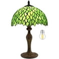 thumbnail image 1 of Tiffany Style Table Lamp Reading Light Green Wisteria Stained Glass Shade W12H18 Inch Tall S523 WERFACTORY LAMPS Lover Parent Kid Living Room Office Bedroom Bedside Desk Antique Zinc Base Crafts Gifts, 1 of 9