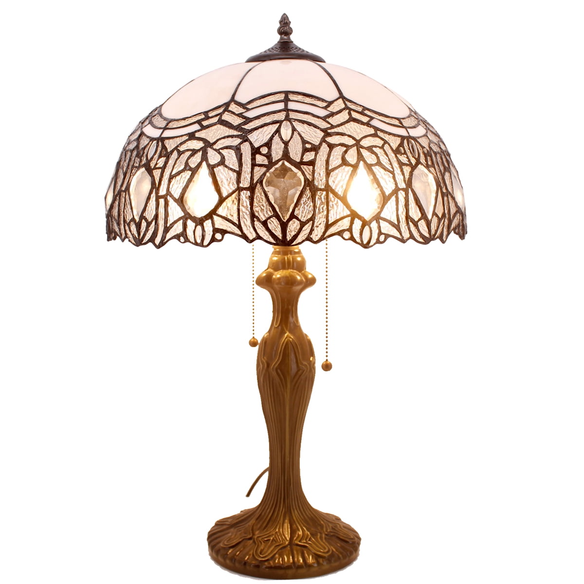 Tiffany Style Table Lamp Stained Glass Bedside Desk Reading Light W16H24 Inch White Crystal Shade S508W Lamps Parent Lover Friend Kid Living Room Bedroom Bar Office Antique Art Craft Gifts